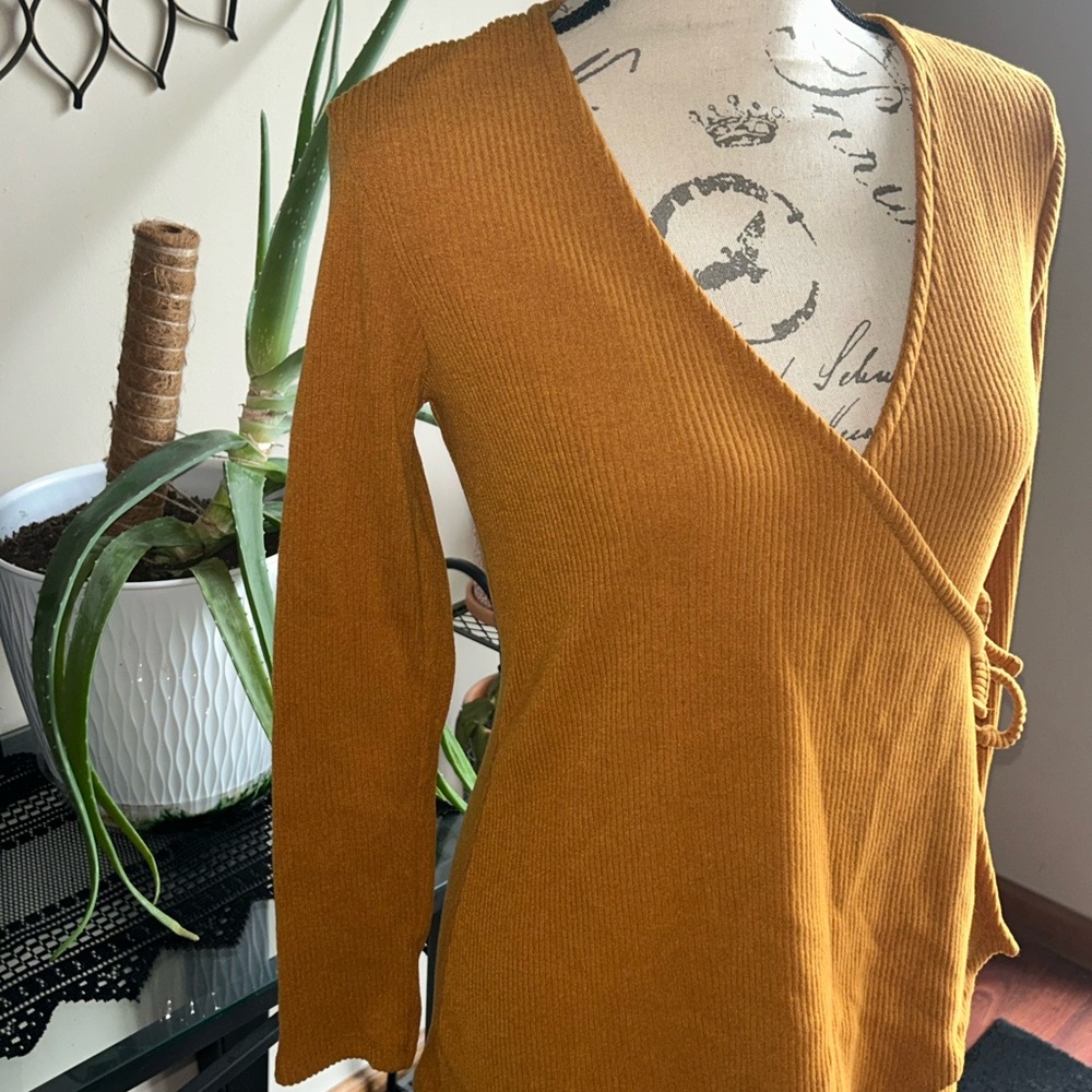 Old Navy Mustard Wrap Blouse - Picture 6 of 7